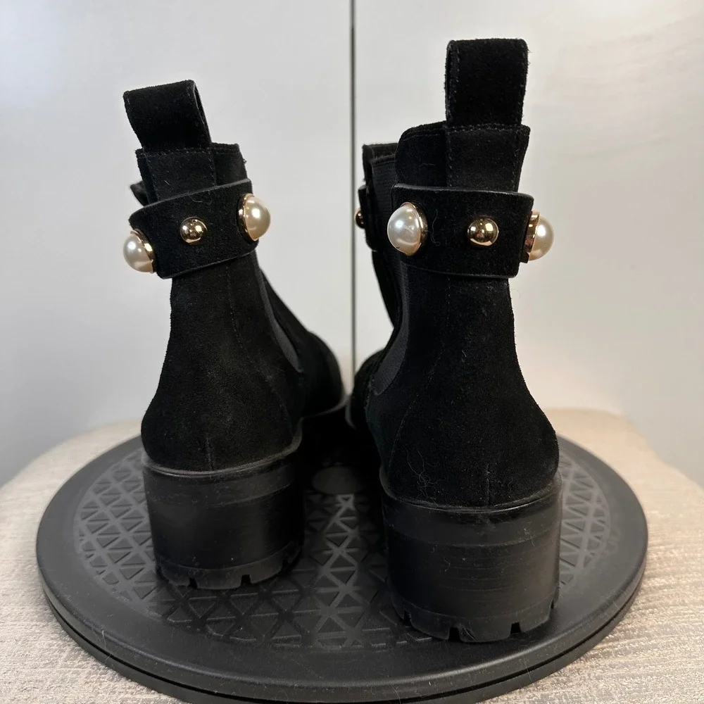 Karl Lagerfeld Paris Wmns‎ 7M Black Suede Pearl Embellished Chelsea Boots Luxury